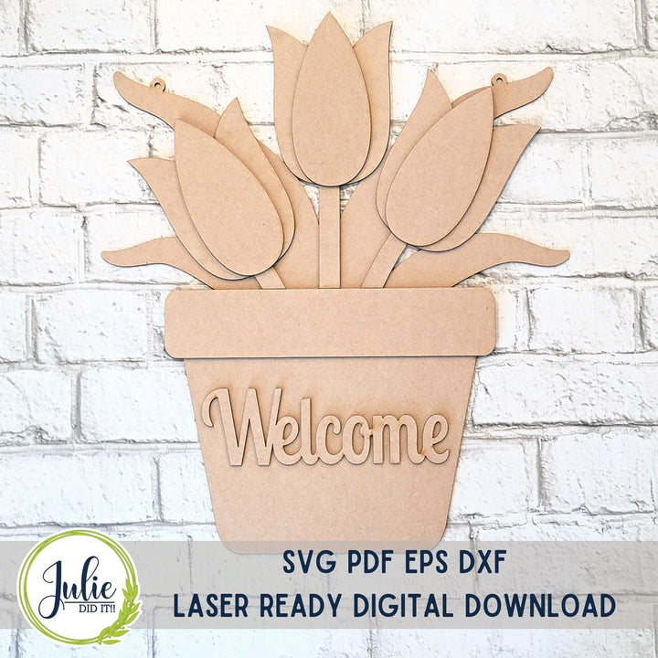 Julie Did It Studios Welcome Pot of Tulips Door Hanger - March 2024 Design Studio