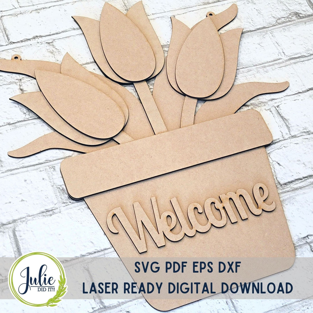 Julie Did It Studios Welcome Pot of Tulips Door Hanger - March 2024 Design Studio