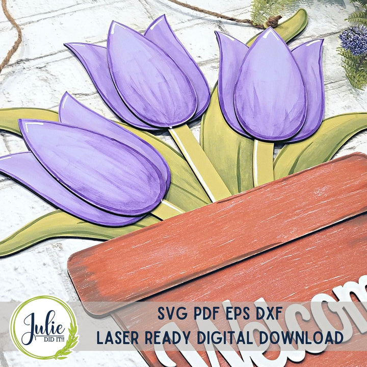 Julie Did It Studios Welcome Pot of Tulips Door Hanger - March 2024 Design Studio
