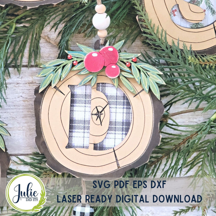 Julie Did It Studios Wood Slice Monogram Ornaments - October 2023 Design Studio