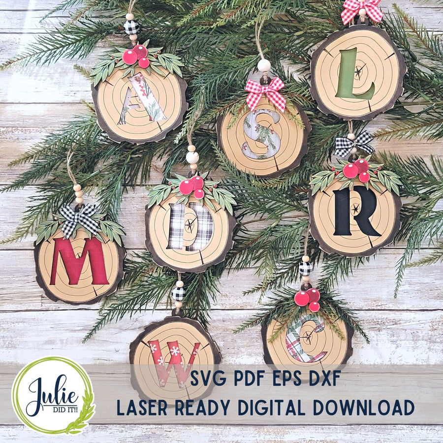 Julie Did It Studios Wood Slice Monogram Ornaments - October 2023 Design Studio