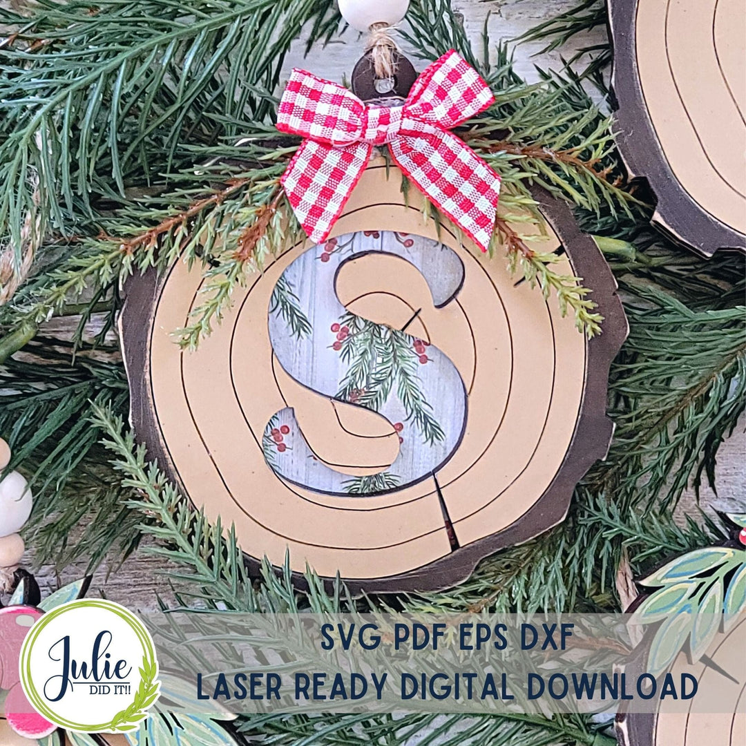 Julie Did It Studios Wood Slice Monogram Ornaments - October 2023 Design Studio