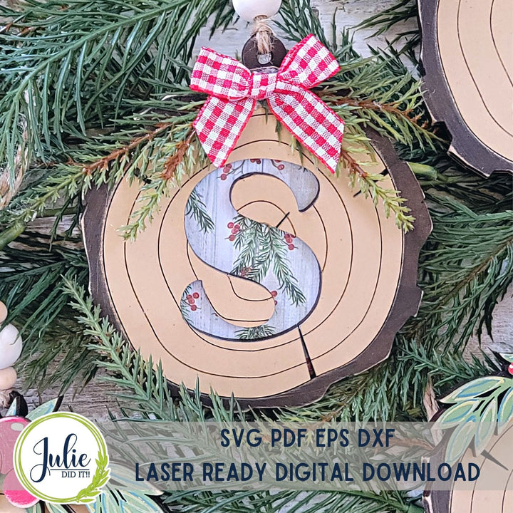 Julie Did It Studios Wood Slice Monogram Ornaments - October 2023 Design Studio