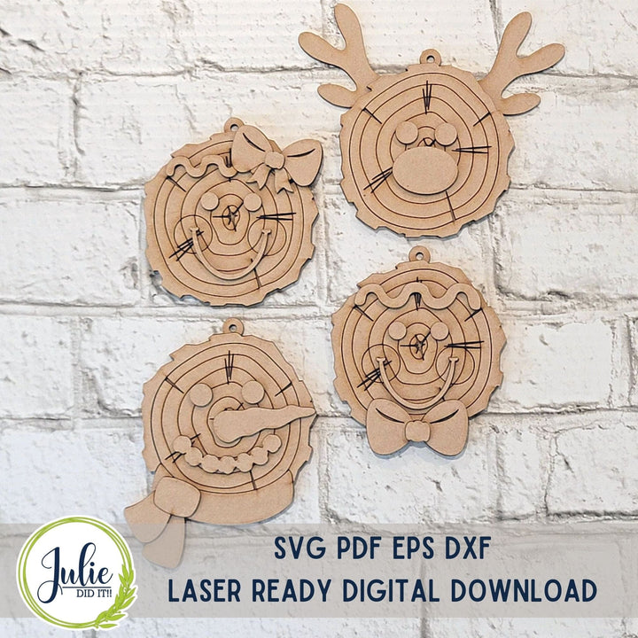 Julie Did It Studios Wood Slice Ornaments Christmas Characters