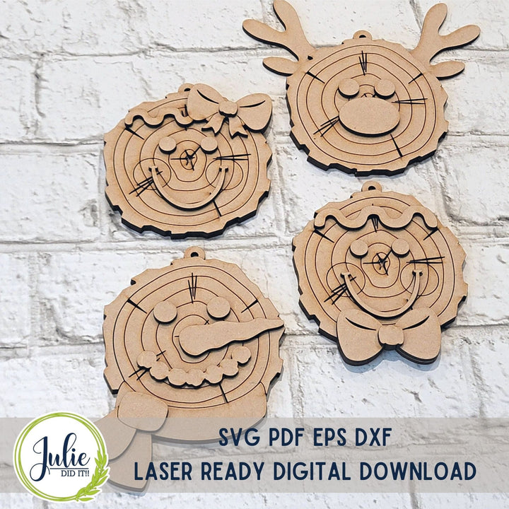 Julie Did It Studios Wood Slice Ornaments Christmas Characters