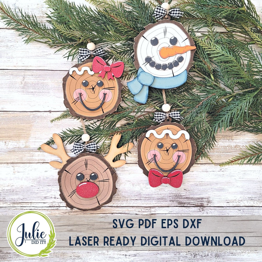 Julie Did It Studios Wood Slice Ornaments Christmas Characters