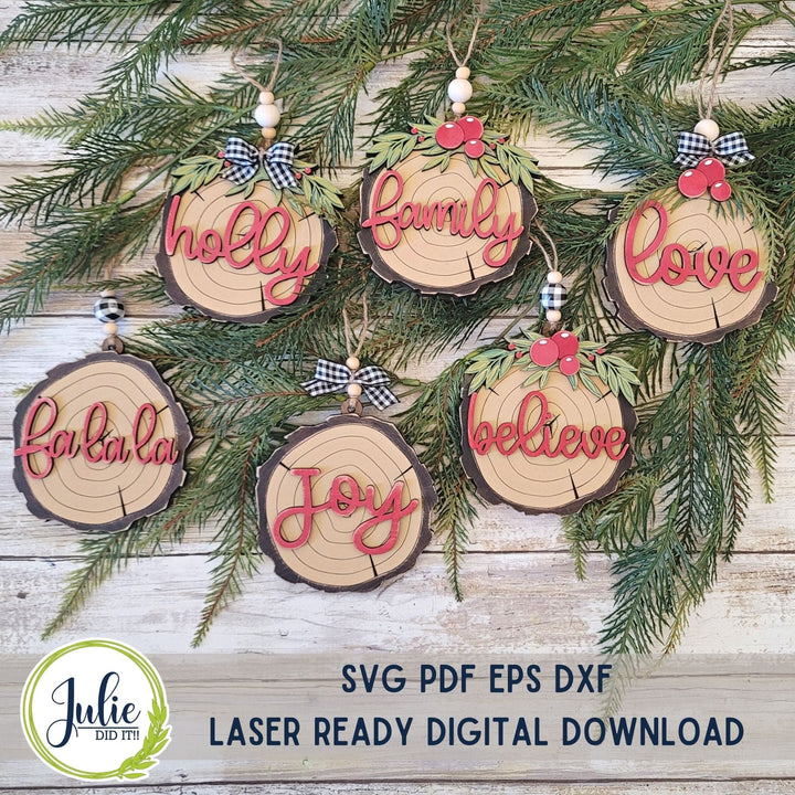 Julie Did It Studios Wood Slice Ornaments - Words