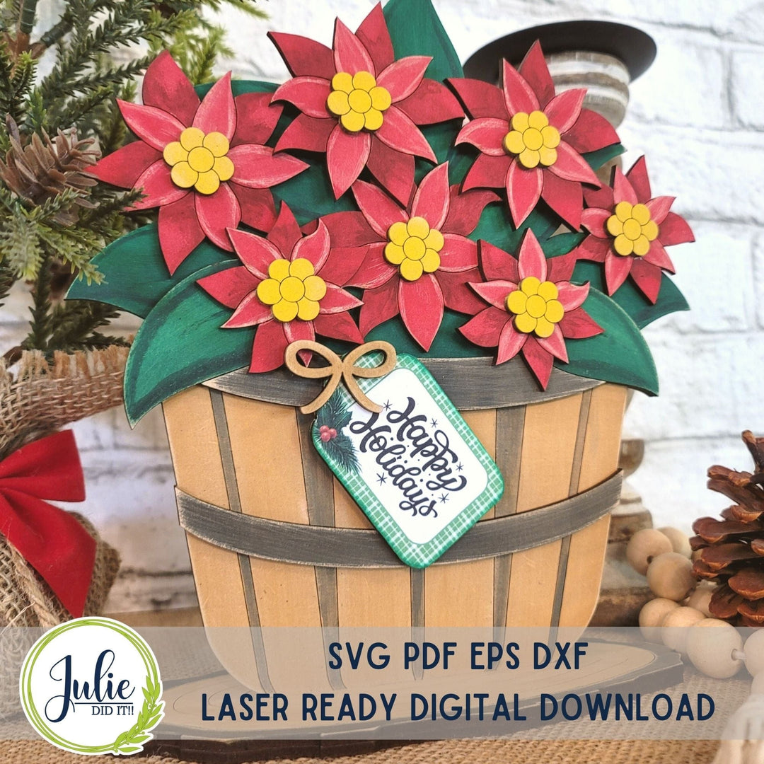 Julie Did It Studios "You Be the Maker" Box Kit - Basket of Poinsettia Shelf Sitter - An October 2023 Design Studio Membership Exclusive File