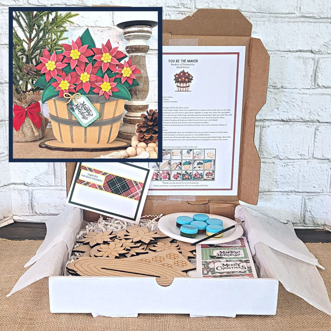 Julie Did It Studios "You Be the Maker" Box Kit - Basket of Poinsettia Shelf Sitter - An October 2023 Design Studio Membership Exclusive File