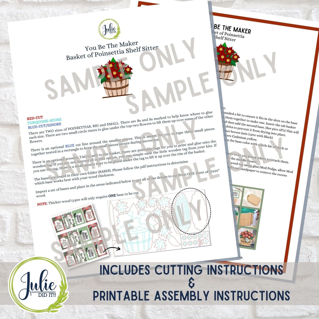 Julie Did It Studios "You Be the Maker" Box Kit - Basket of Poinsettia Shelf Sitter - An October 2023 Design Studio Membership Exclusive File