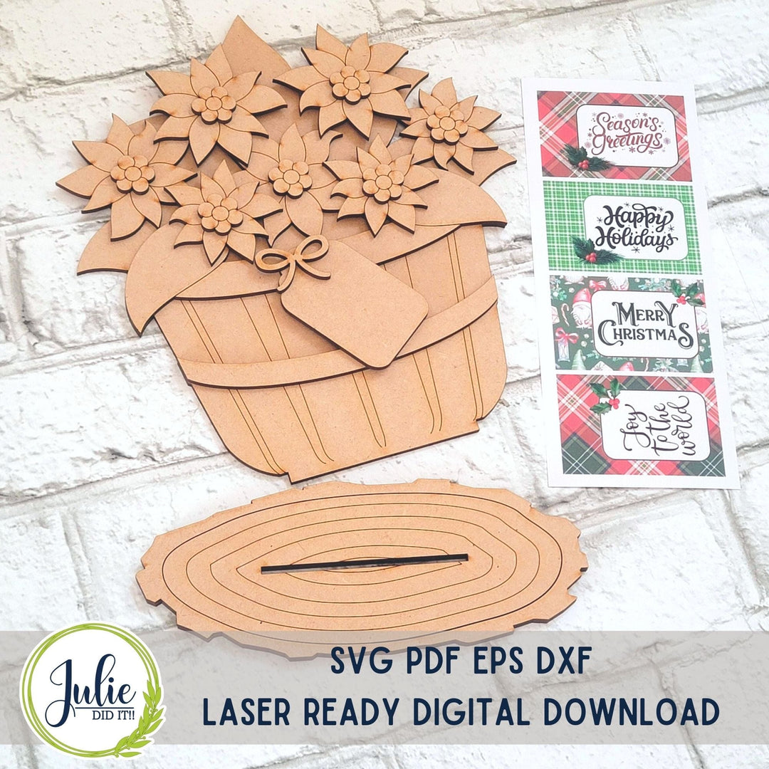 Julie Did It Studios "You Be the Maker" Box Kit - Basket of Poinsettia Shelf Sitter - An October 2023 Design Studio Membership Exclusive File