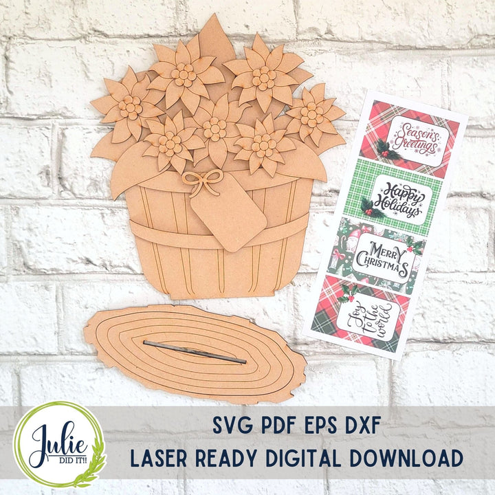 Julie Did It Studios "You Be the Maker" Box Kit - Basket of Poinsettia Shelf Sitter - An October 2023 Design Studio Membership Exclusive File