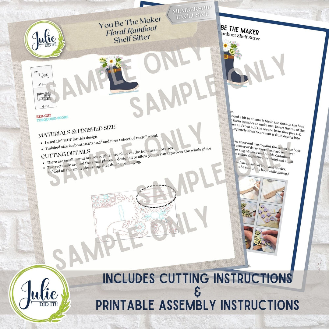 Julie Did It Studios "You Be the Maker" Box Kit - Floral Rainboot Shelf Sitter- A January 2024 Design Studio Membership Exclusive File