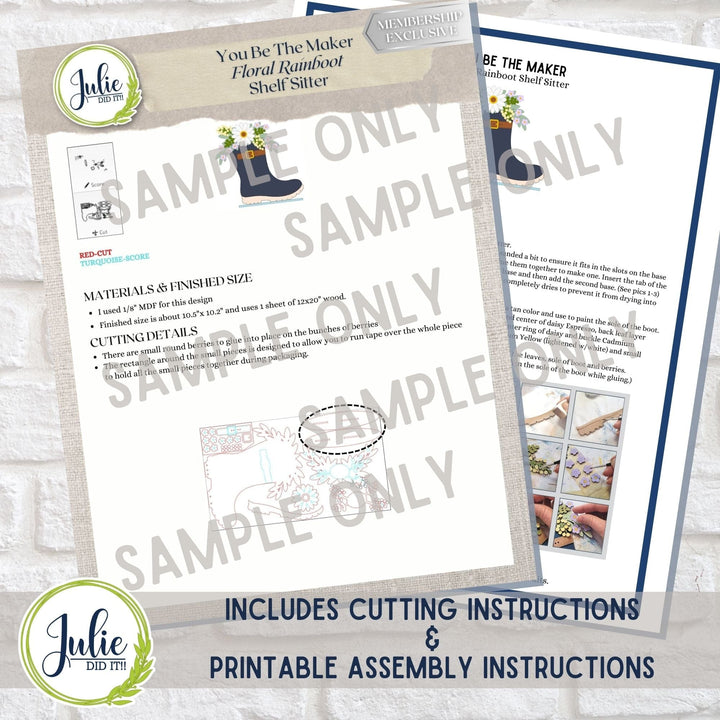 Julie Did It Studios "You Be the Maker" Box Kit - Floral Rainboot Shelf Sitter- A January 2024 Design Studio Membership Exclusive File