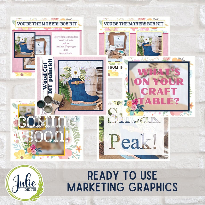 Julie Did It Studios "You Be the Maker" Box Kit - Floral Rainboot Shelf Sitter- A January 2024 Design Studio Membership Exclusive File