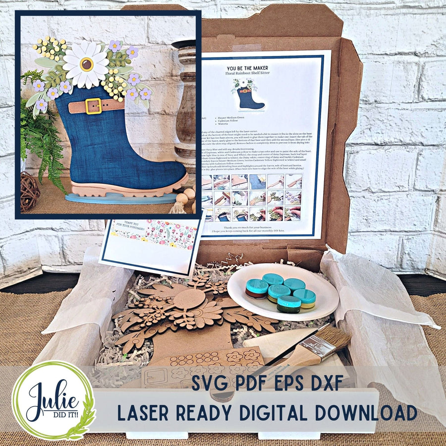 Julie Did It Studios "You Be the Maker" Box Kit - Floral Rainboot Shelf Sitter- A January 2024 Design Studio Membership Exclusive File