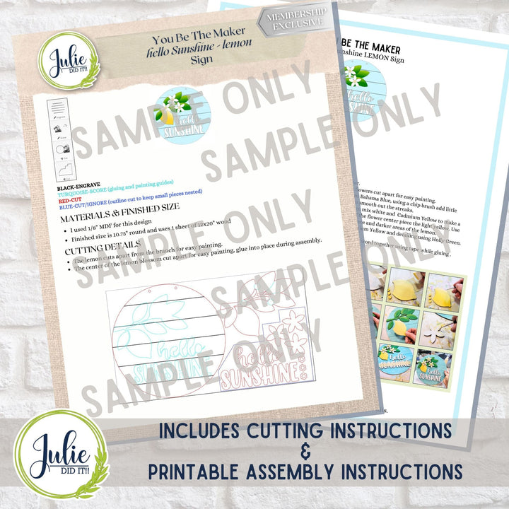 Julie Did It Studios "You Be the Maker" Box Kit - "Hello Sunshine" Lemon Sign - A May 2024 Design Studio Membership Exclusive File
