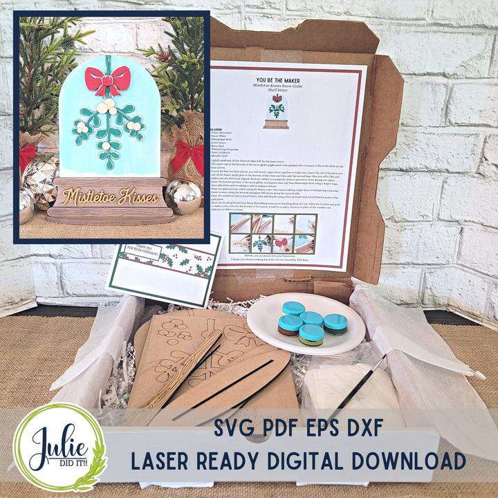 Julie Did It Studios "You Be the Maker" Box Kit - Mistletoe Kiss Snow Globe Shelf Sitter - An August 2023 Design Studio Membership Exclusive File