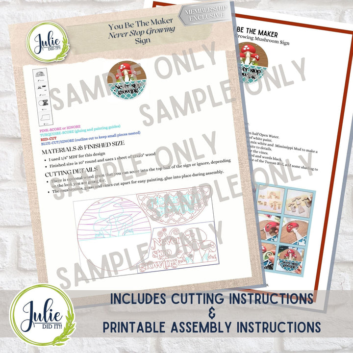 Julie Did It Studios "You Be the Maker" Box Kit - "Never Stop Growing" Mushroom Sign - A June 2024 Design Studio Membership Exclusive File