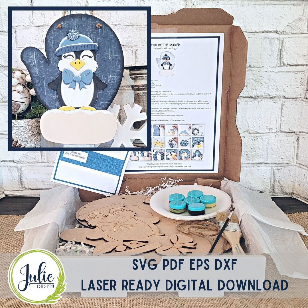Julie Did It Studios "You Be the Maker" Box Kit - Penguin Mitten Sign - A November 2023 Design Studio Membership Exclusive File
