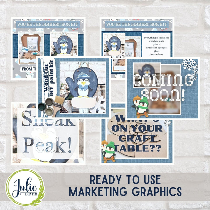 Julie Did It Studios "You Be the Maker" Box Kit - Penguin Mitten Sign - A November 2023 Design Studio Membership Exclusive File
