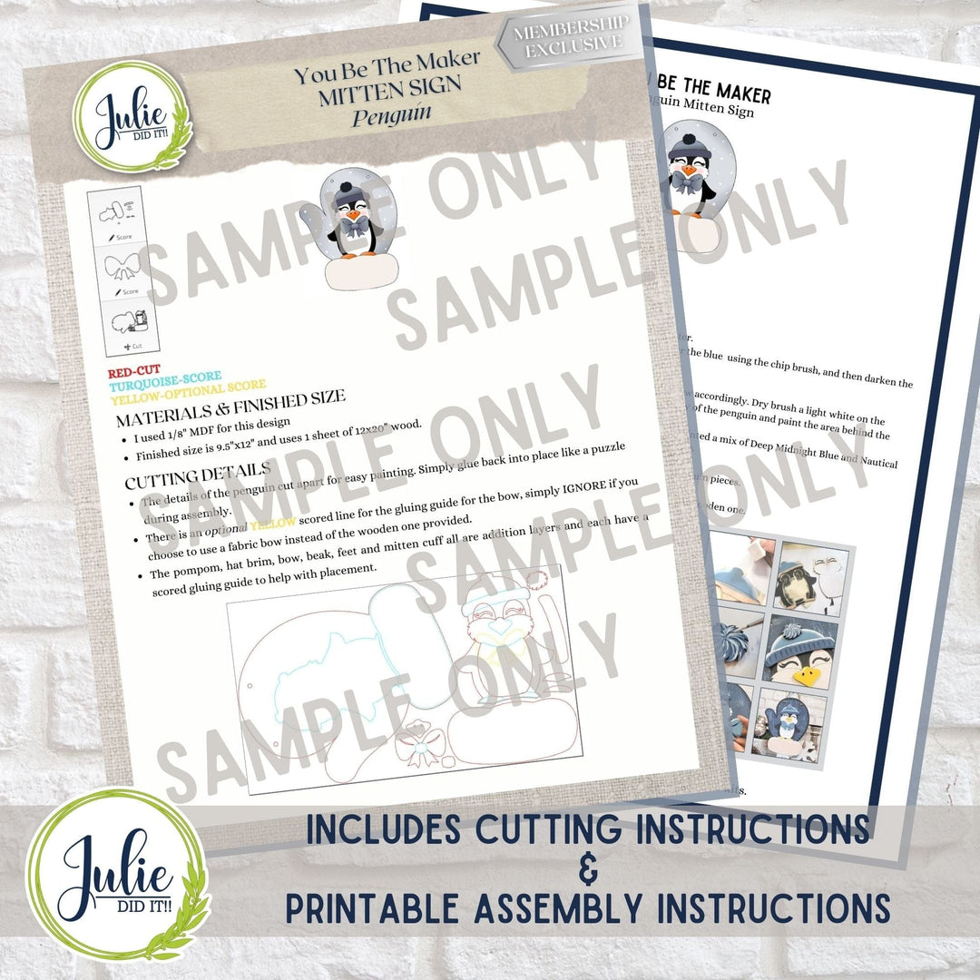 Julie Did It Studios "You Be the Maker" Box Kit - Penguin Mitten Sign - A November 2023 Design Studio Membership Exclusive File