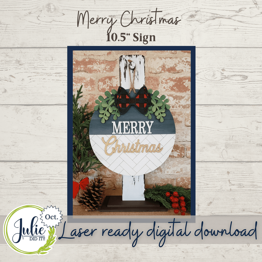 Julie Did It Studios 10.5" Merry Christmas Herringbone Round Sign - October 2021 SVG Subscription