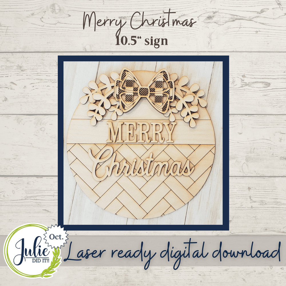 Julie Did It Studios 10.5" Merry Christmas Herringbone Round Sign - October 2021 SVG Subscription
