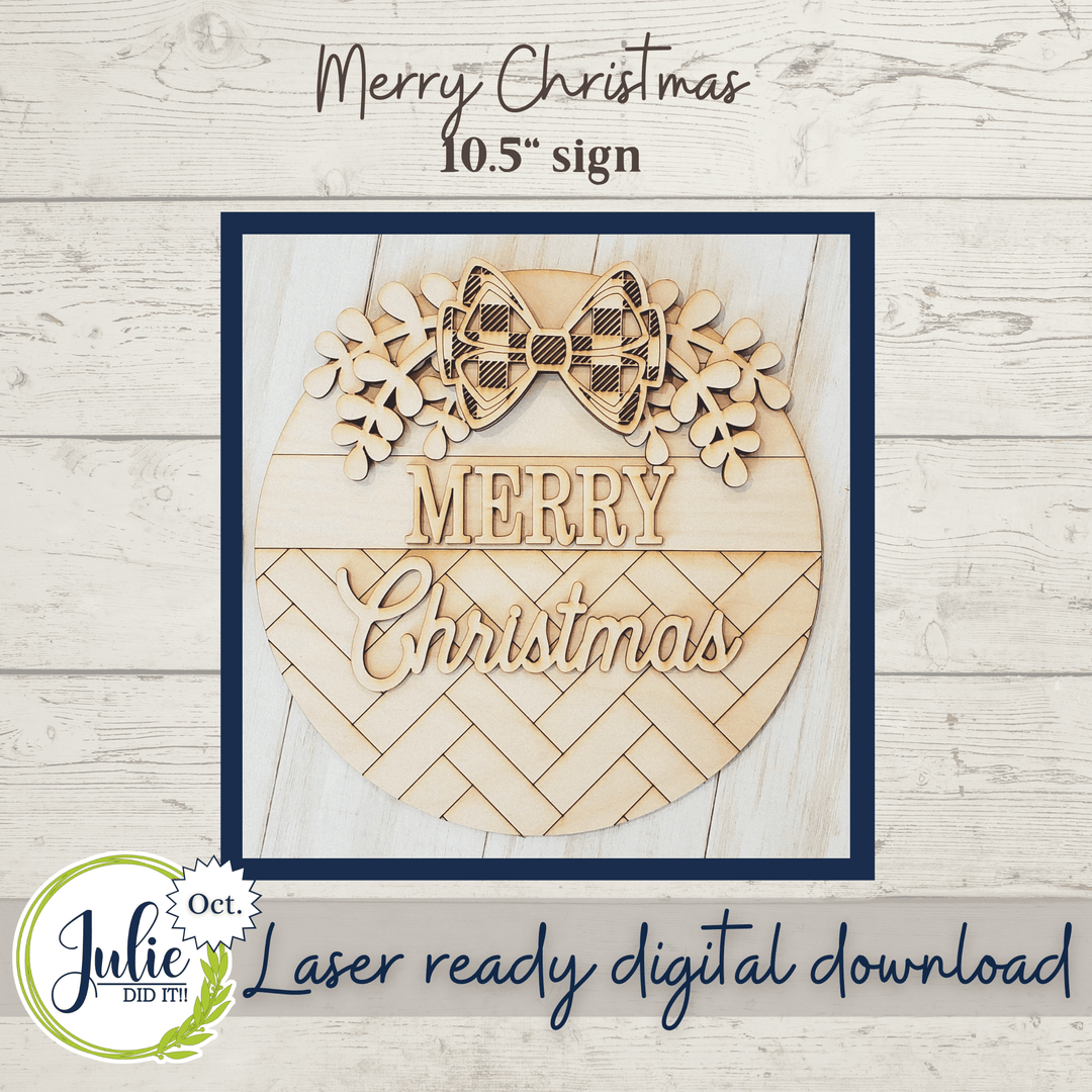 Julie Did It Studios 10.5" Merry Christmas Herringbone Round Sign - October 2021 SVG Subscription
