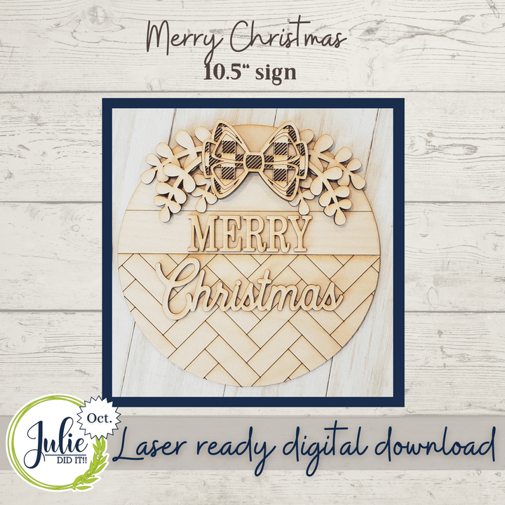 Julie Did It Studios 10.5" Merry Christmas Herringbone Round Sign - October 2021 SVG Subscription