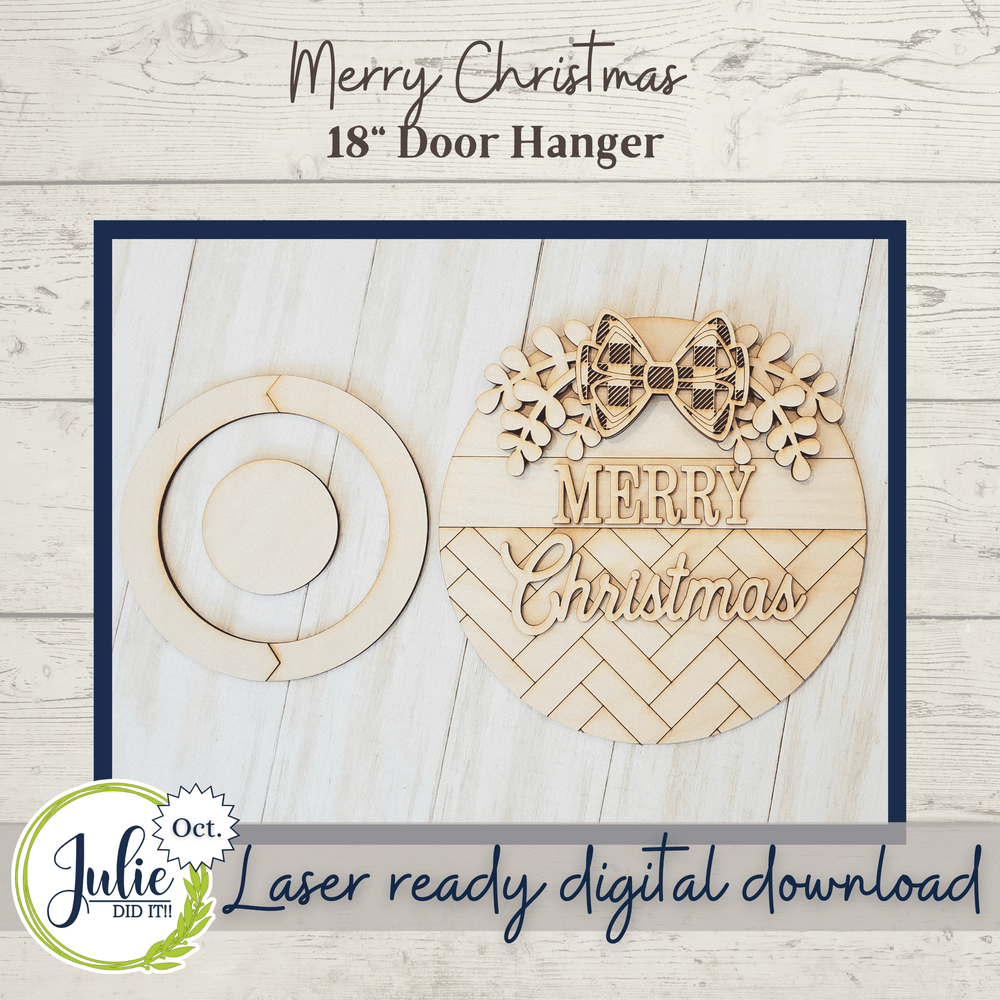 Julie Did It Studios 18" Merry Christmas Herringbone Round Sign - October 2021 SVG Subscription