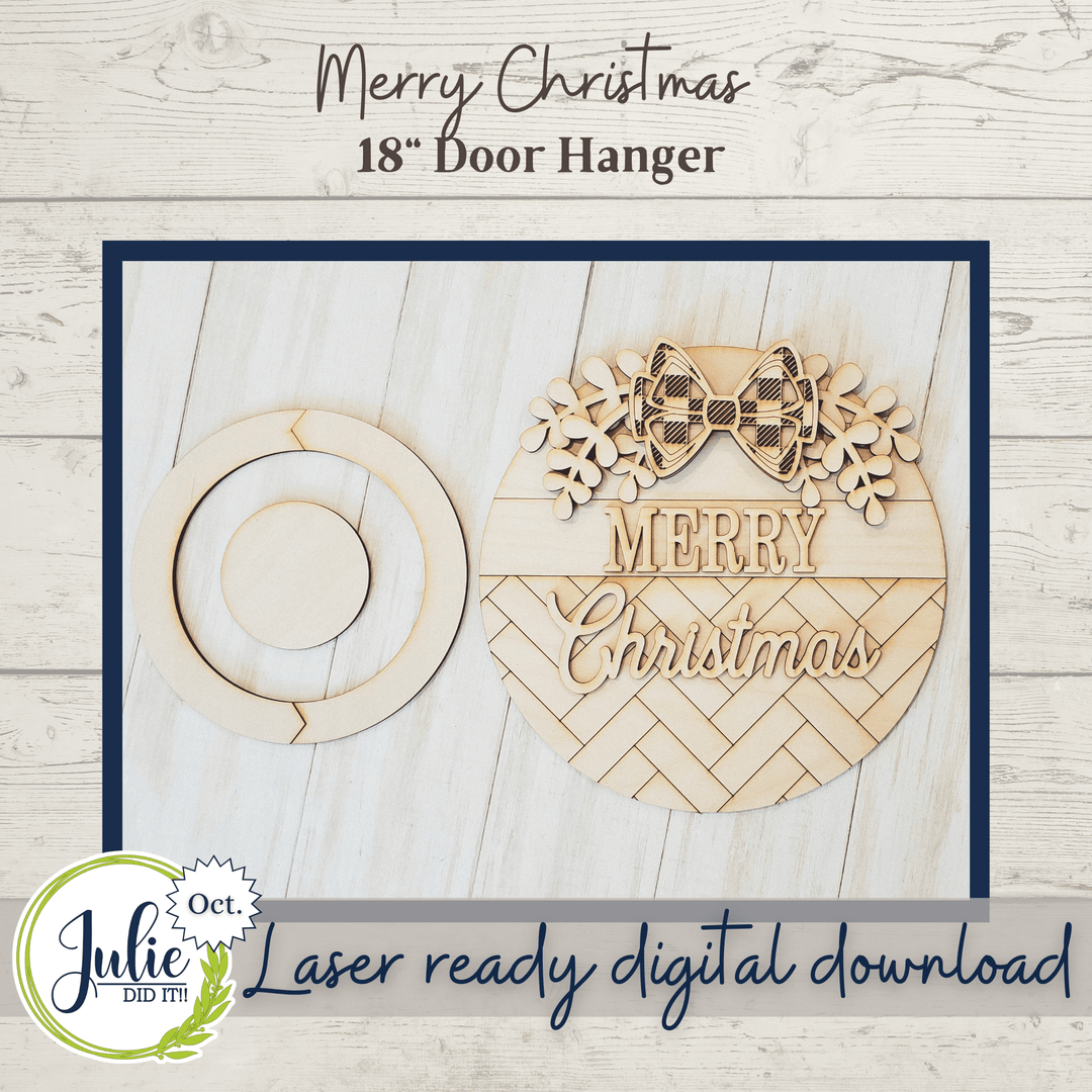 Julie Did It Studios 18" Merry Christmas Herringbone Round Sign - October 2021 SVG Subscription
