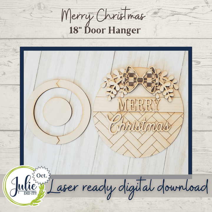 Julie Did It Studios 18" Merry Christmas Herringbone Round Sign - October 2021 SVG Subscription