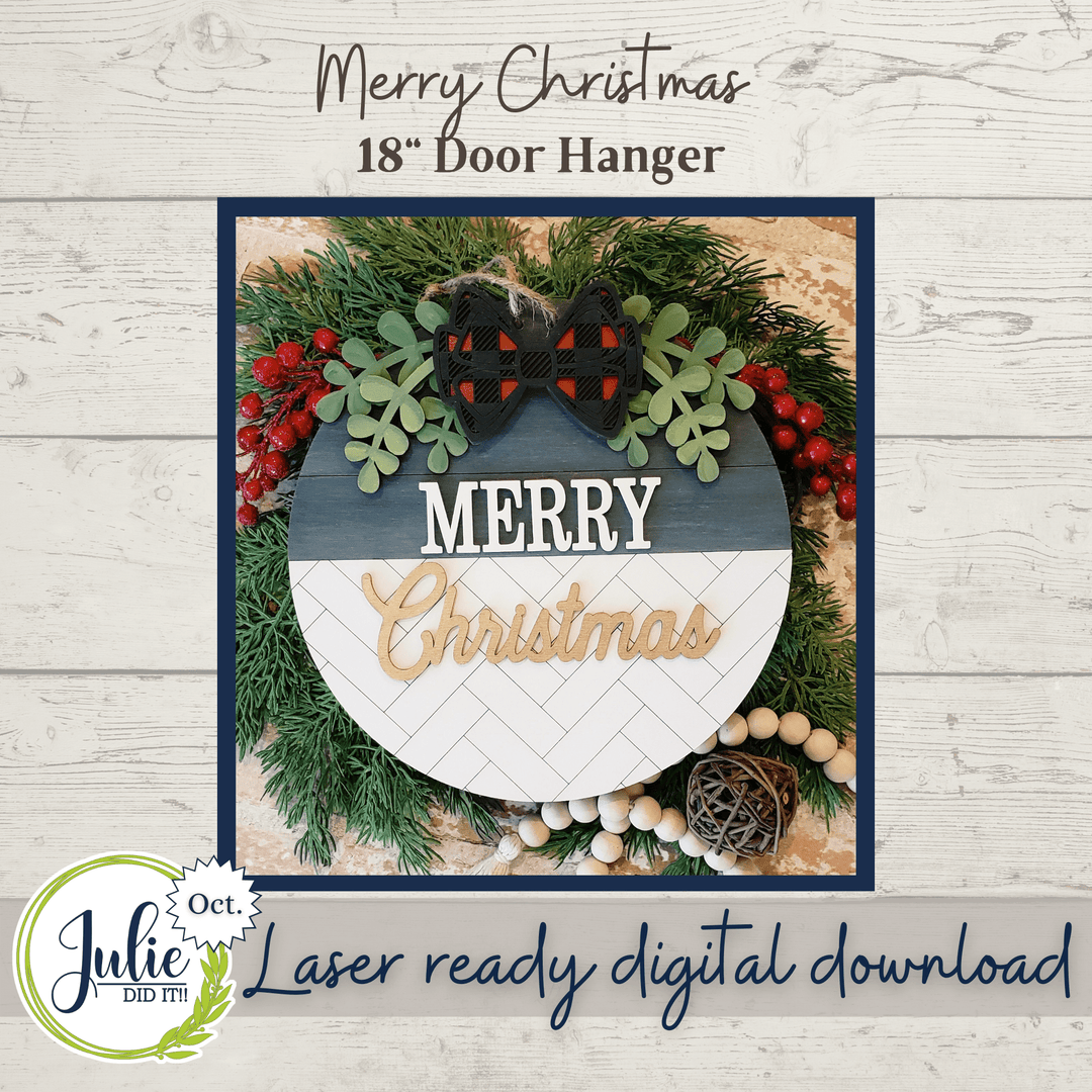 Julie Did It Studios 18" Merry Christmas Herringbone Round Sign - October 2021 SVG Subscription