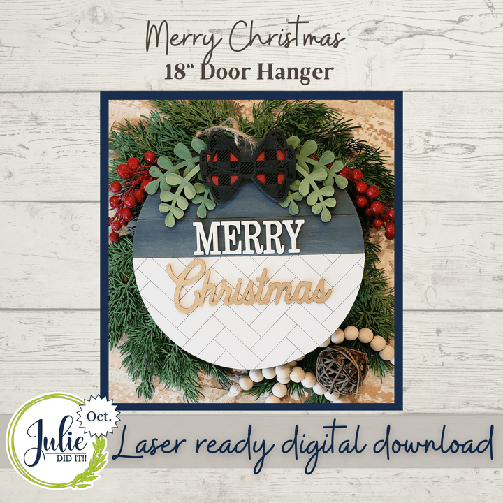 Julie Did It Studios 18" Merry Christmas Herringbone Round Sign - October 2021 SVG Subscription