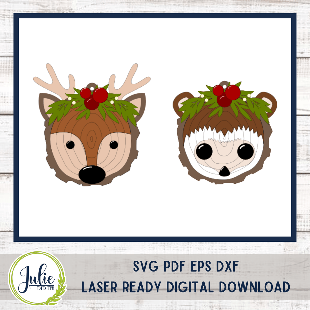 Julie Did It Studios BONUS FILE Wood Slice Ornaments (Deer & Hedgehog) - October 2022 Design Subscription