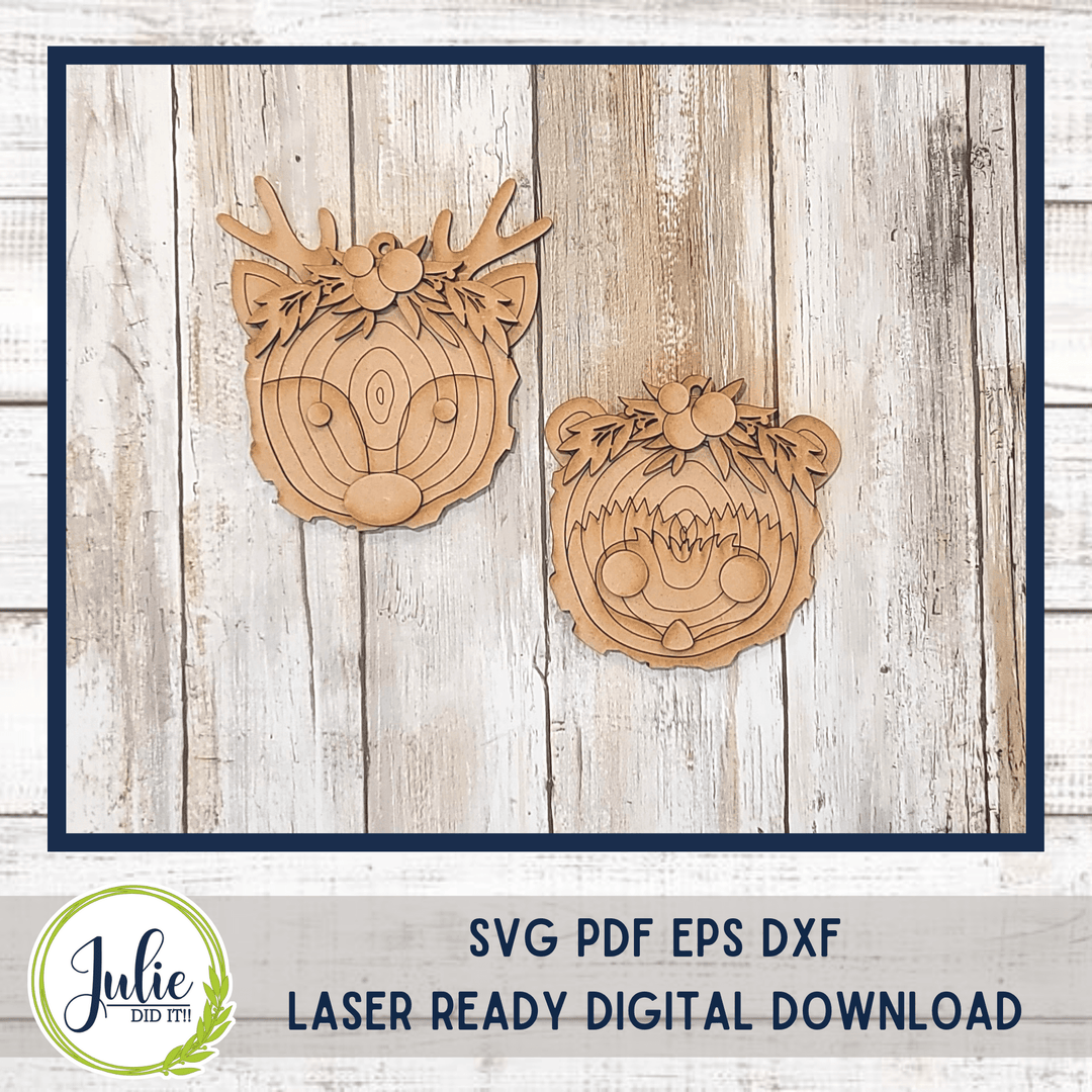Julie Did It Studios BONUS FILE Wood Slice Ornaments (Deer & Hedgehog) - October 2022 Design Subscription