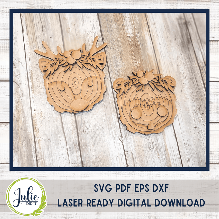 Julie Did It Studios BONUS FILE Wood Slice Ornaments (Deer & Hedgehog) - October 2022 Design Subscription