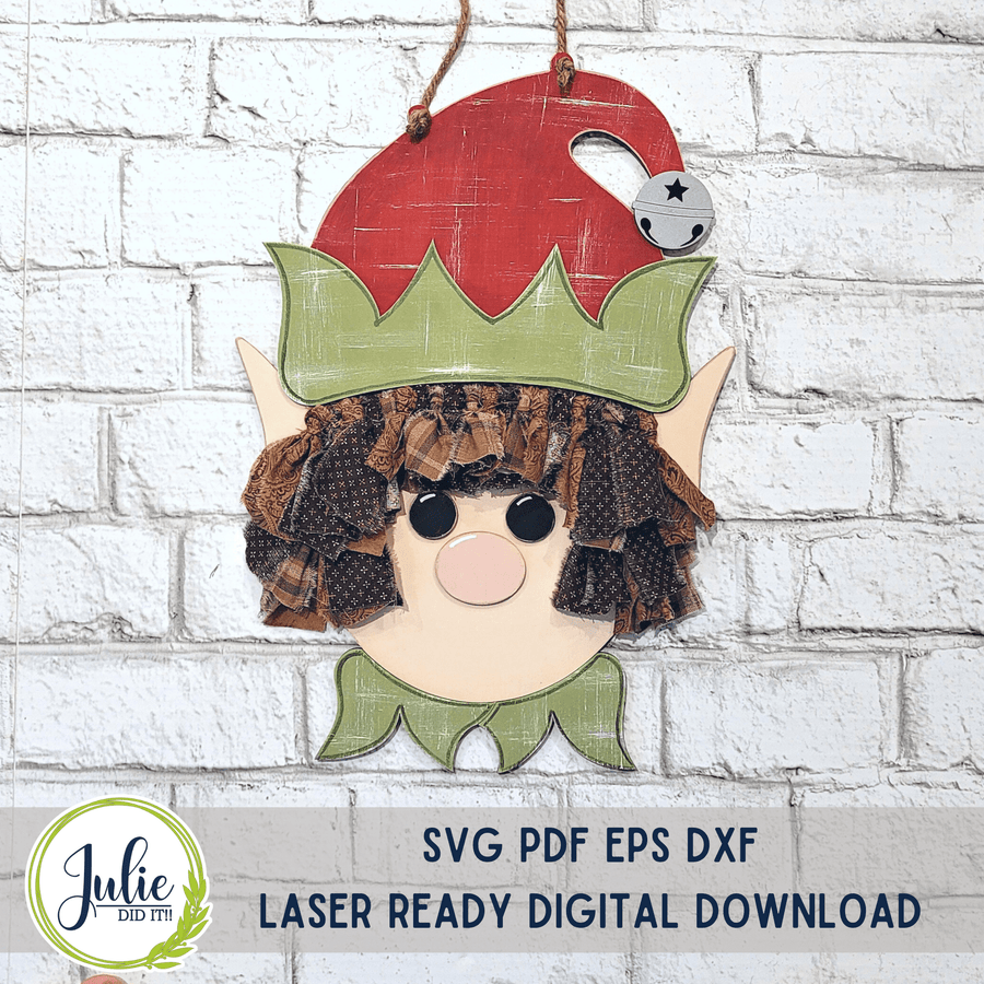 Julie Did It Studios Boy Elf Rag Tie Door Hanger