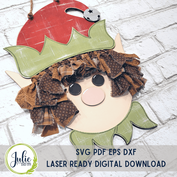 Julie Did It Studios Boy Elf Rag Tie Door Hanger