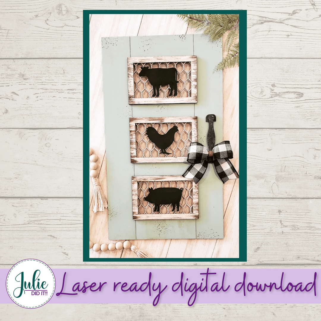 Julie Did It Studios Farm Animal Trio Sign - April 2021 SVG Subscription