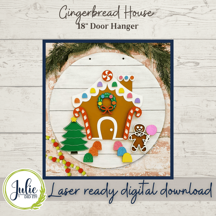 Julie Did It Studios Gingerbread House 18" Round Door Hanger