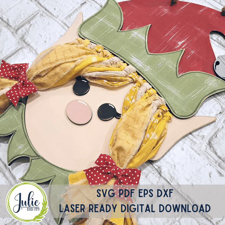 Julie Did It Studios Girl Elf Rag Tie Door Hanger