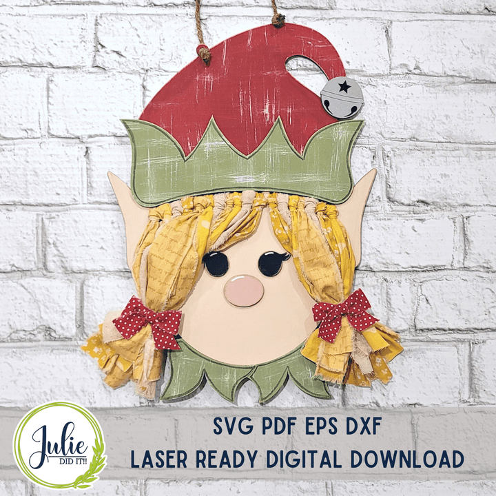 Julie Did It Studios Girl Elf Rag Tie Door Hanger