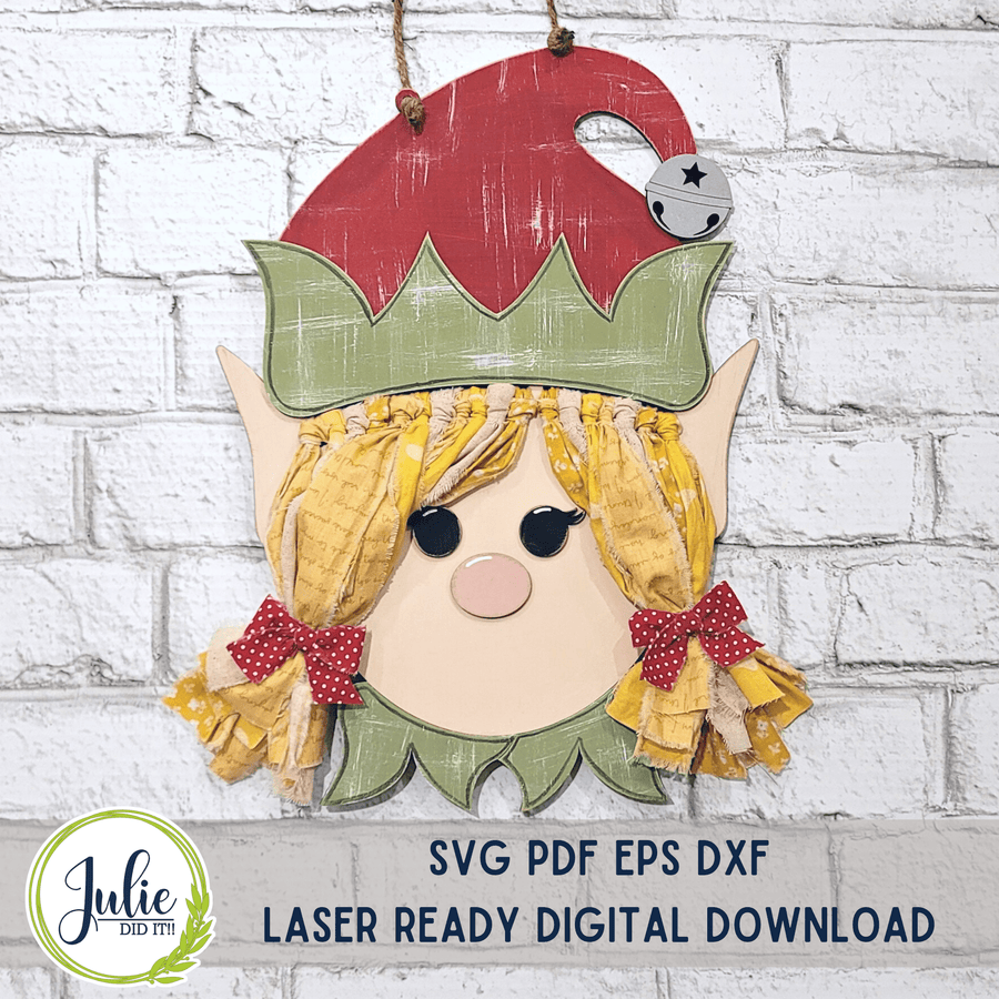 Julie Did It Studios Girl Elf Rag Tie Door Hanger