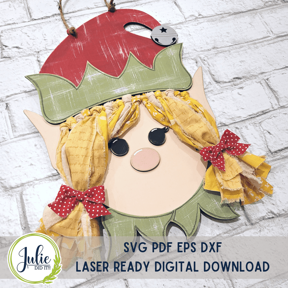 Julie Did It Studios Girl Elf Rag Tie Door Hanger