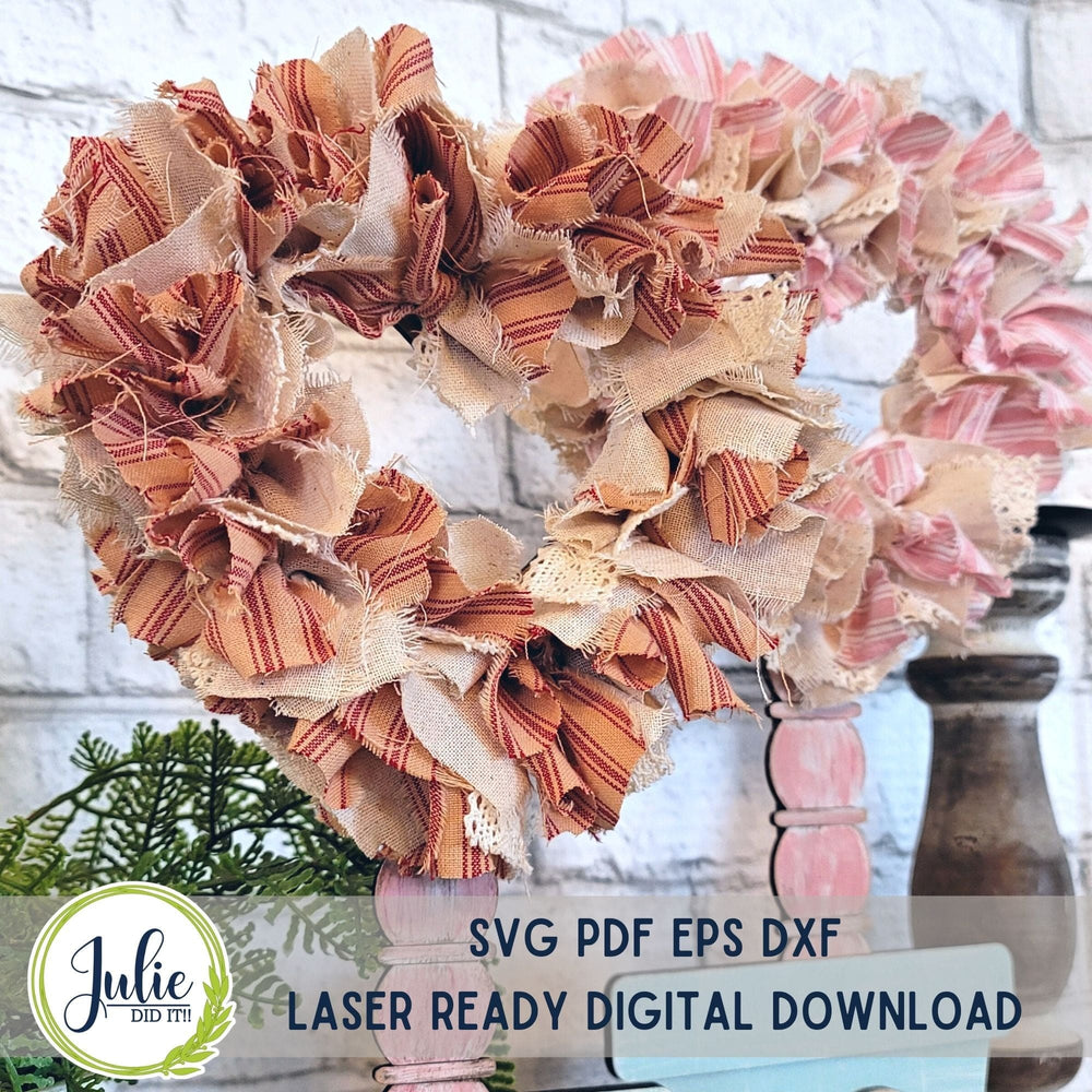 Julie Did It Studios Heart Rag Tie Topiary Shelf Sitter Duo