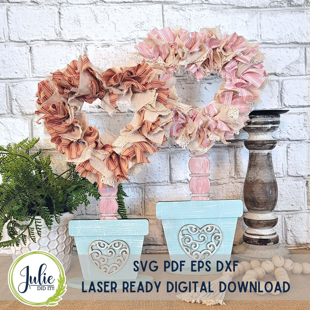 Julie Did It Studios Heart Rag Tie Topiary Shelf Sitter Duo