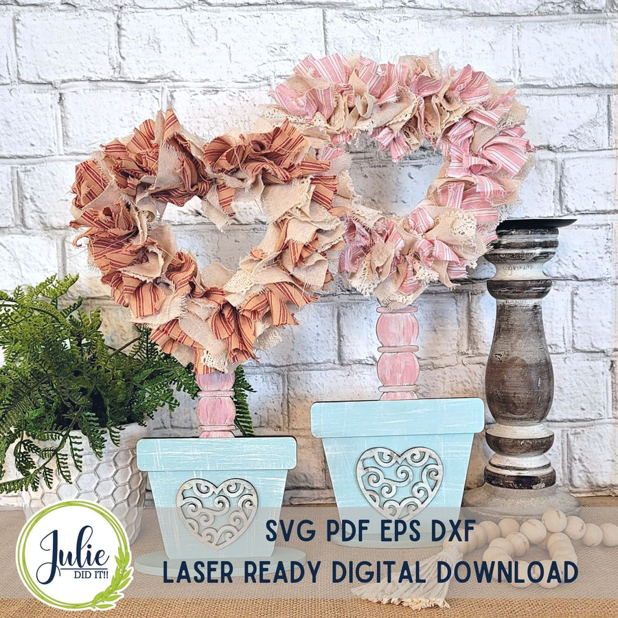 Julie Did It Studios Heart Rag Tie Topiary Shelf Sitter Duo