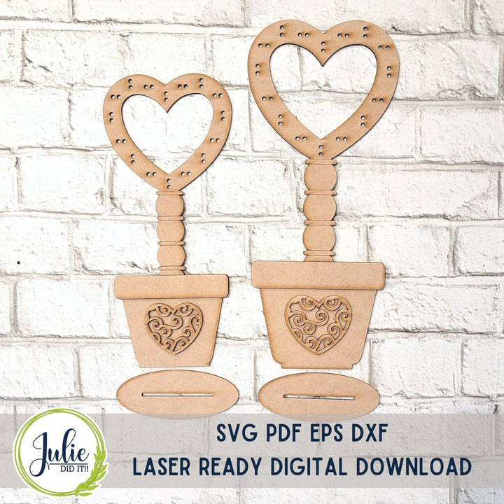 Julie Did It Studios Heart Rag Tie Topiary Shelf Sitter Duo